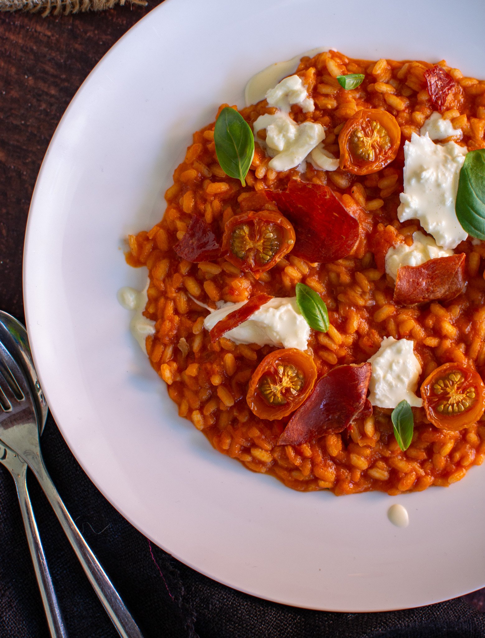 Tomato Risotto, Burrata & Basil