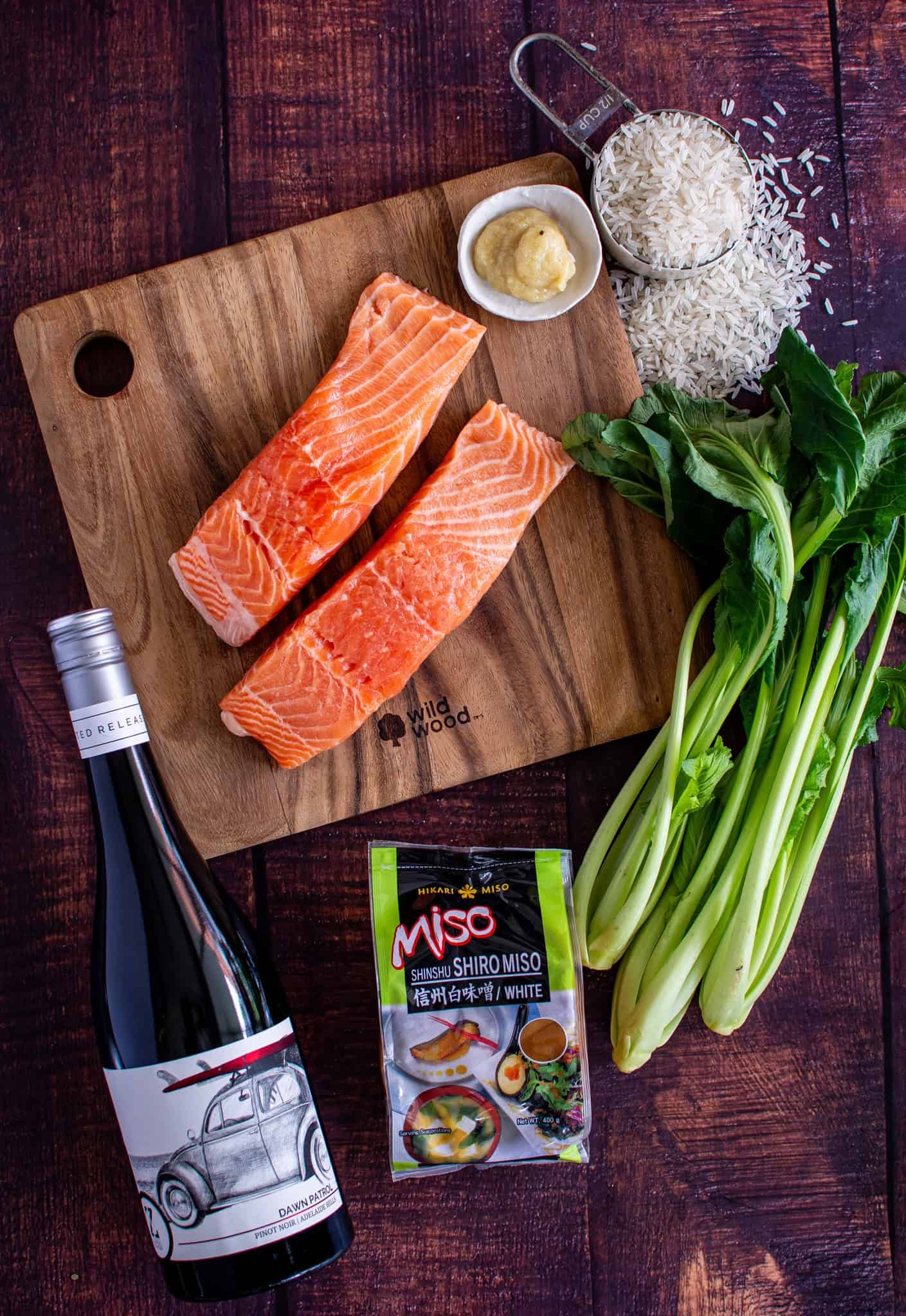 birdseye view of ingredients to make miso ginger salmon