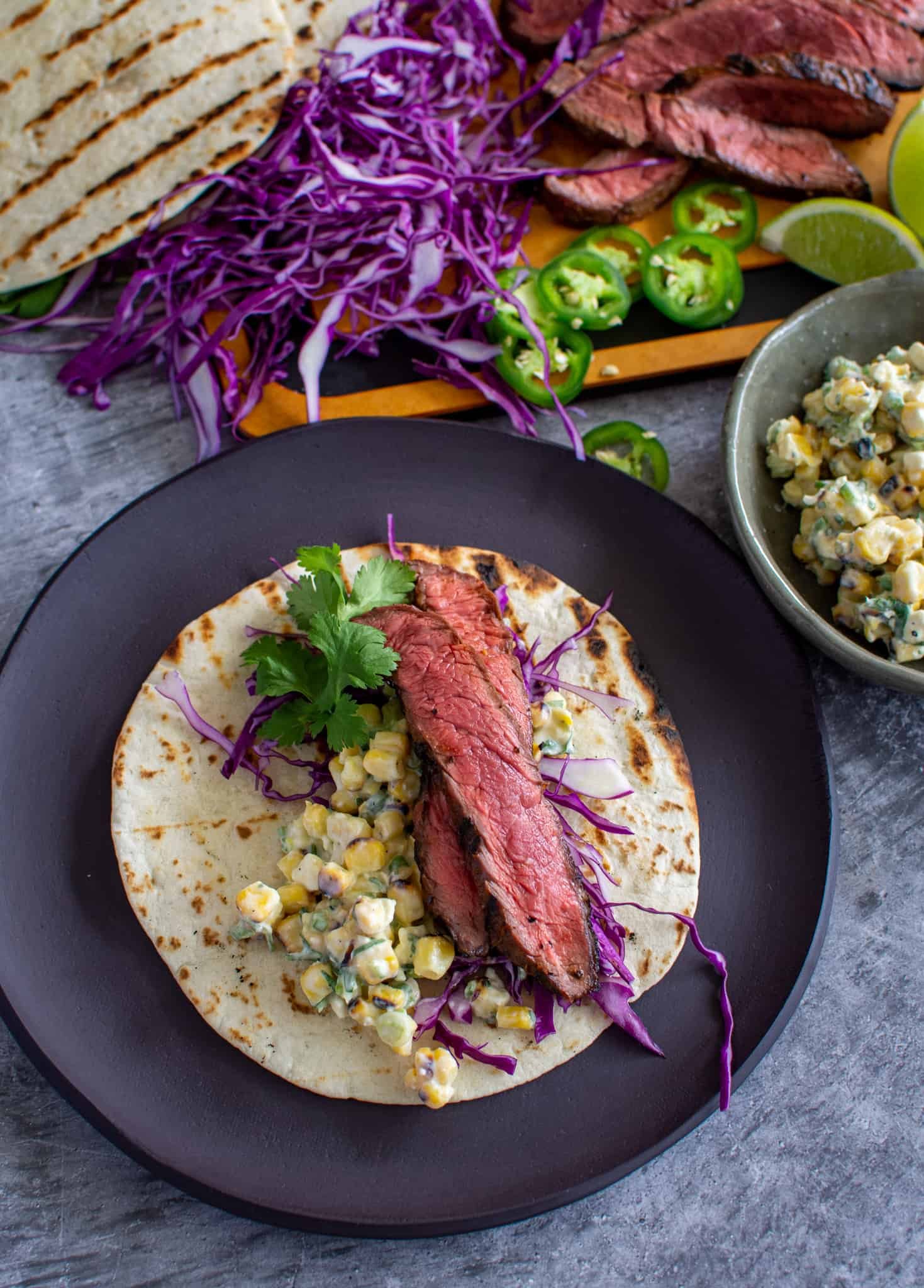 Grilled Steak Tacos & Corn Elote