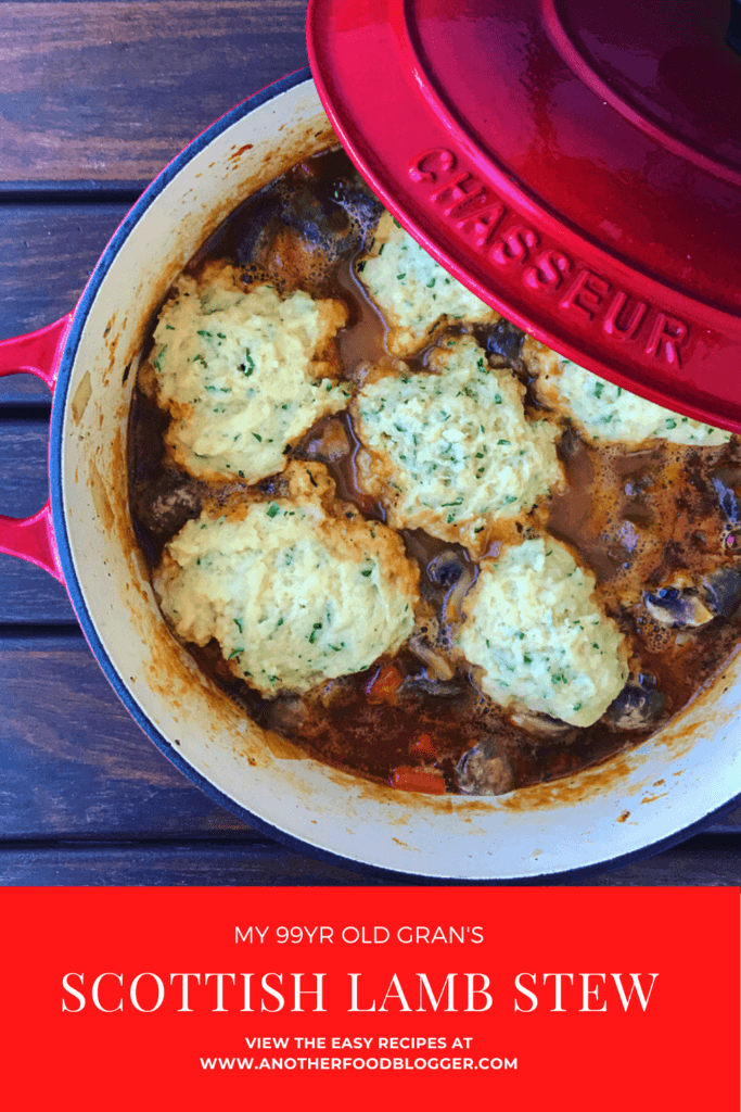 Lamb stew, dumplings in a chasseur pot