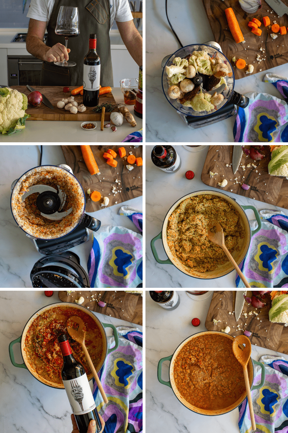 step by step process of making vegetable bolognese