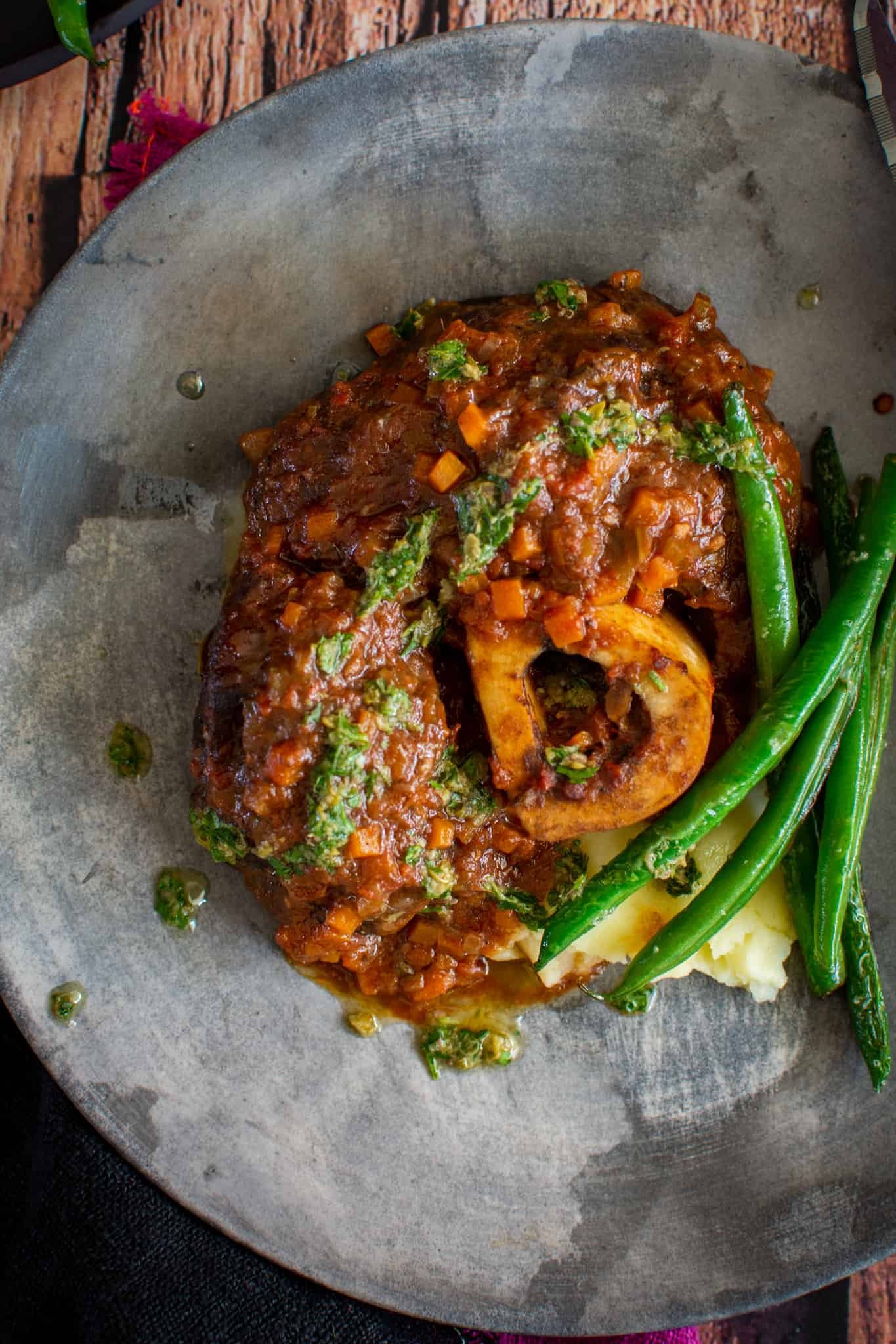 Beef Ossobuco, Mashed Potatoes & Anchovy Dressing